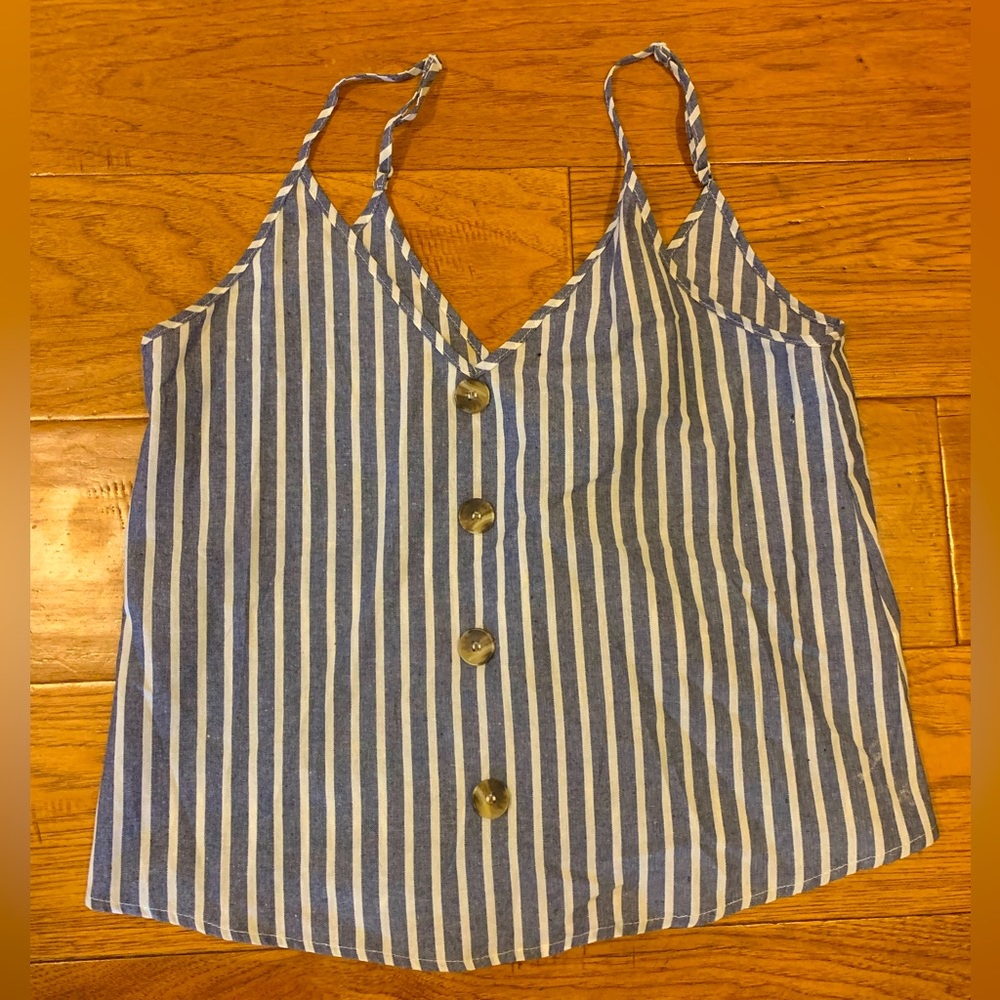 Blue and white striped tank